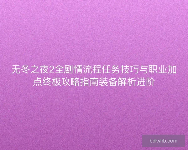 无冬之夜2全剧情流程任务技巧与职业加点终极攻略指南装备解析进阶