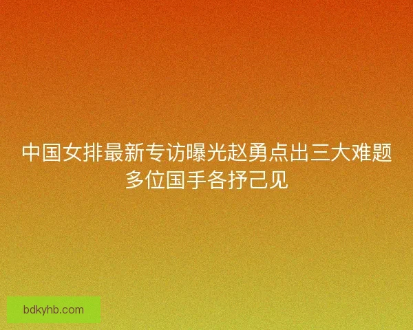 中国女排最新专访曝光赵勇点出三大难题多位国手各抒己见